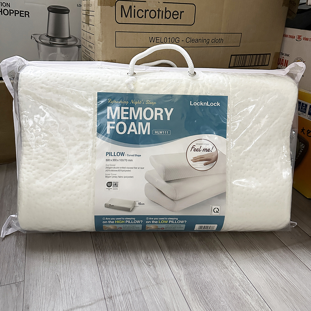 Gối Memory Foam LocknLock ruột cao su non mút hoạt tính thoáng khí 50D HLW111