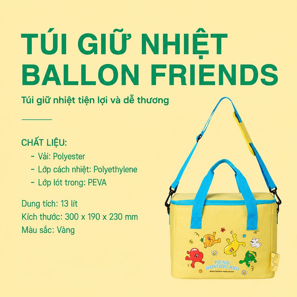Túi giữ lạnh LocknLock dung tích lớn 13 lít Balloon Friends HWB557YEL_BF