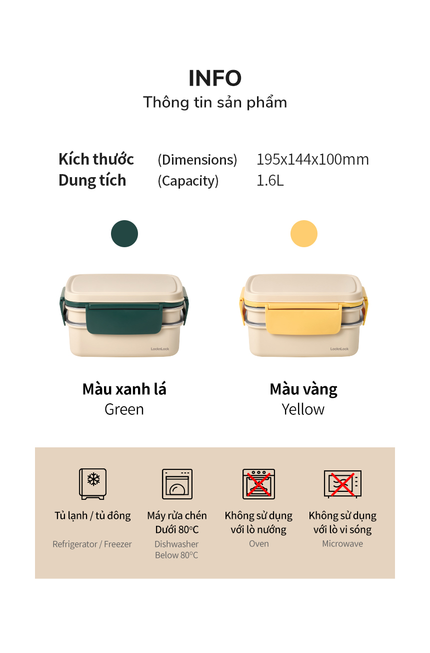 Hộp Cơm LocknLock inox 304 có 2 tầng LCB500