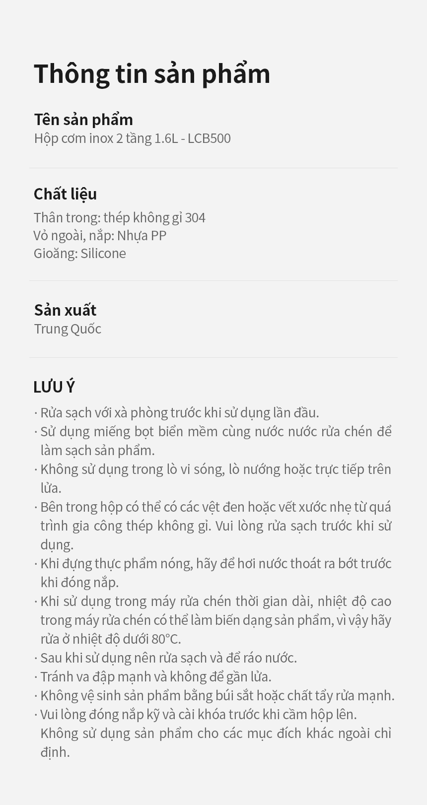 Hộp Cơm LocknLock inox 304 có 2 tầng LCB500