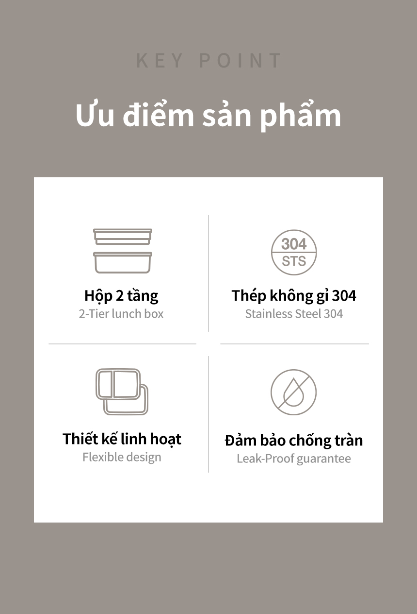 Hộp Cơm LocknLock inox 304 có 2 tầng LCB500