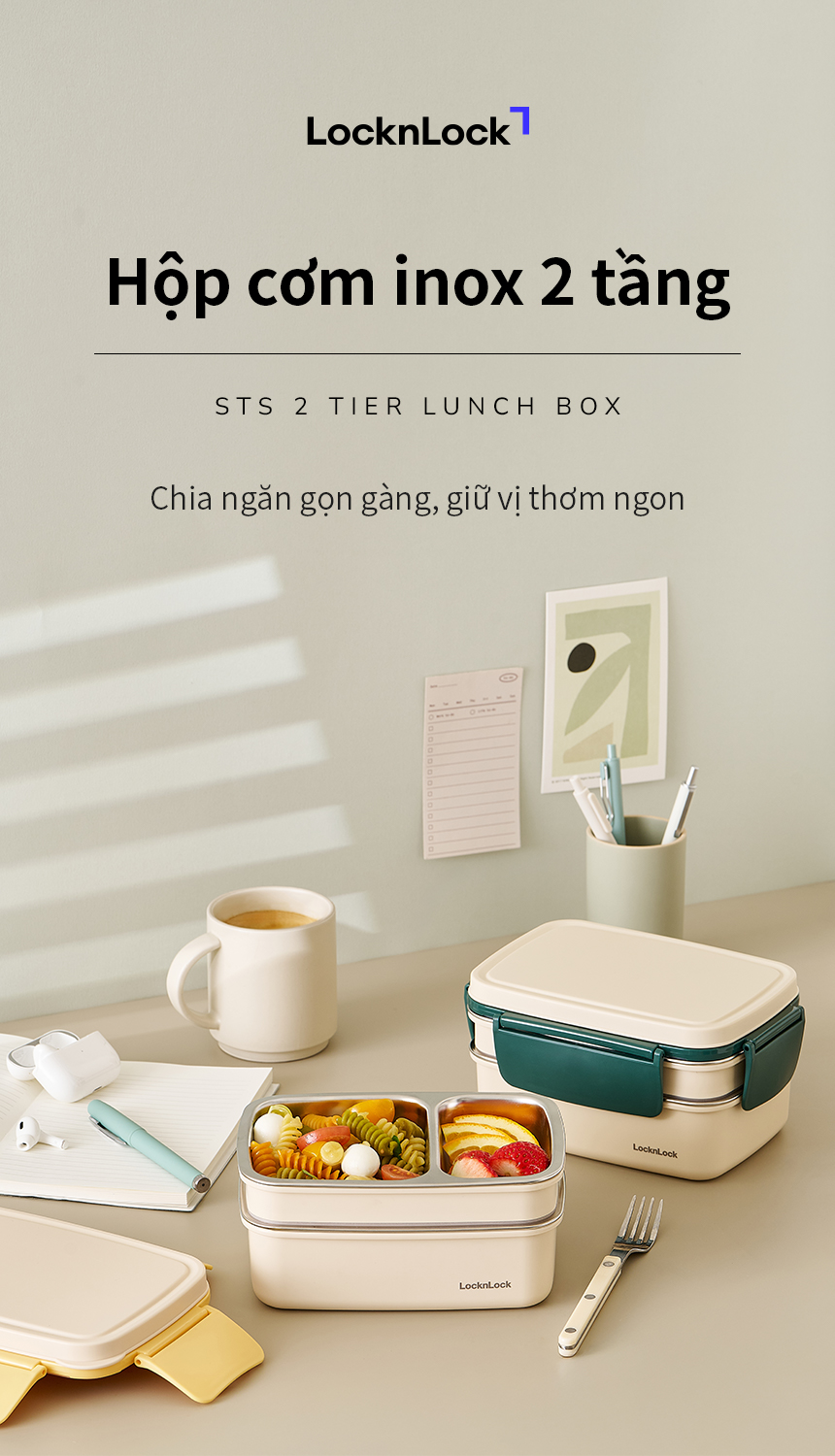 Hộp Cơm LocknLock inox 304 có 2 tầng LCB500