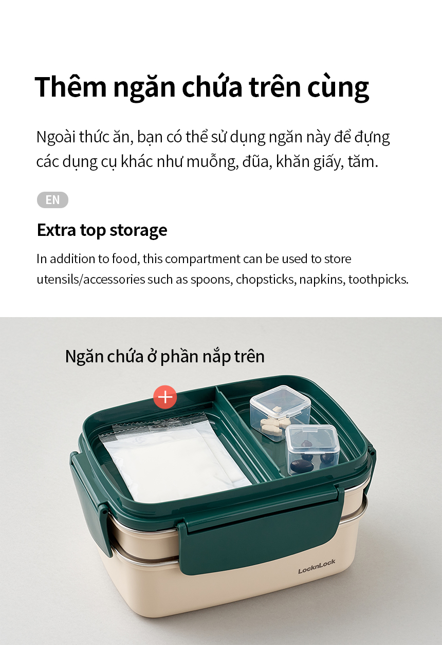 Hộp Cơm LocknLock inox 304 có 2 tầng LCB500