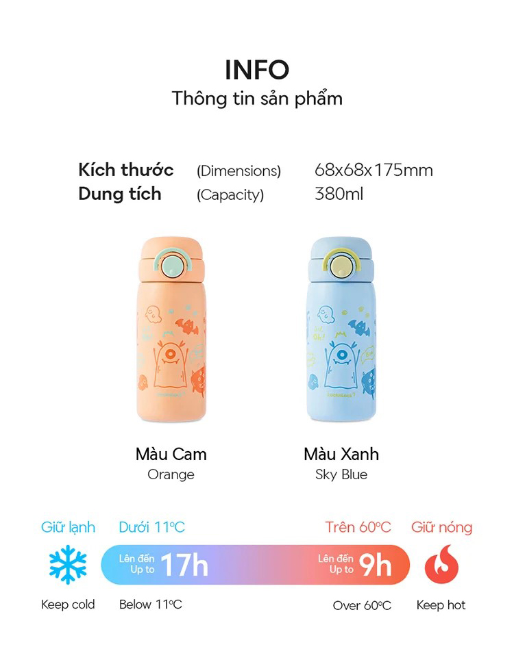 Bình giữ nhiệt LocknLock School Fit Luminous 380ml inox 316- LHC3387 / 510ml - LHC3388
