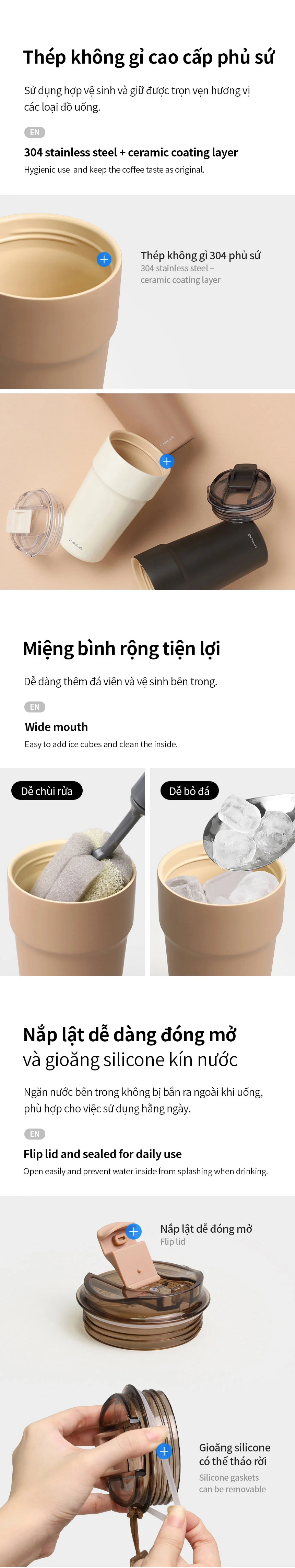Bình giữ nhiệt LocknLock Metro Cafe LHC4359 - 650ml | LHC4357 - 500ml lòng phủ sứ giữ nguyên hương vị đồ uống