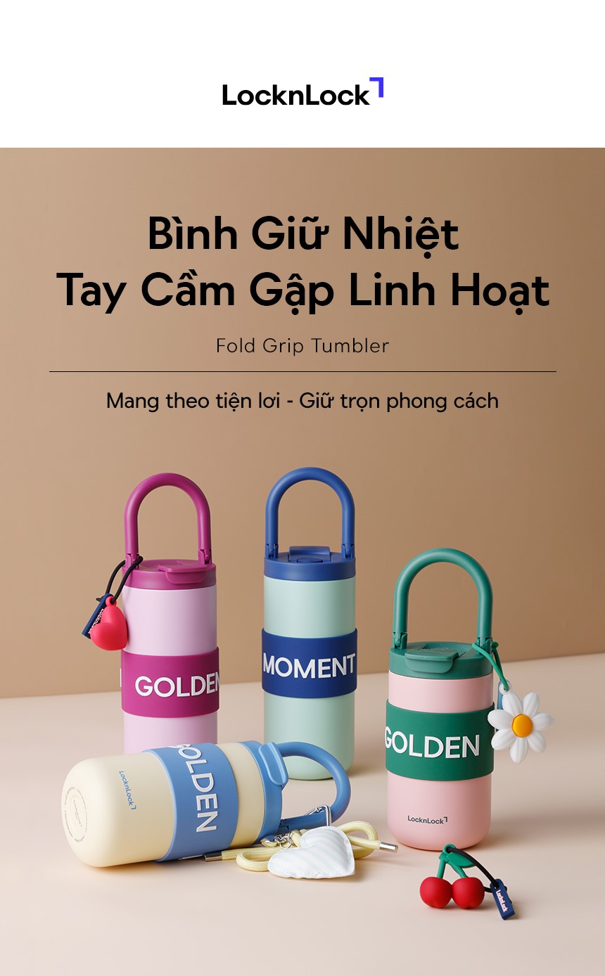 Bình Giữ Nhiệt LocknLock Fold Grip Tumbler Tay Cầm Gập LHC4435/LHC4436
