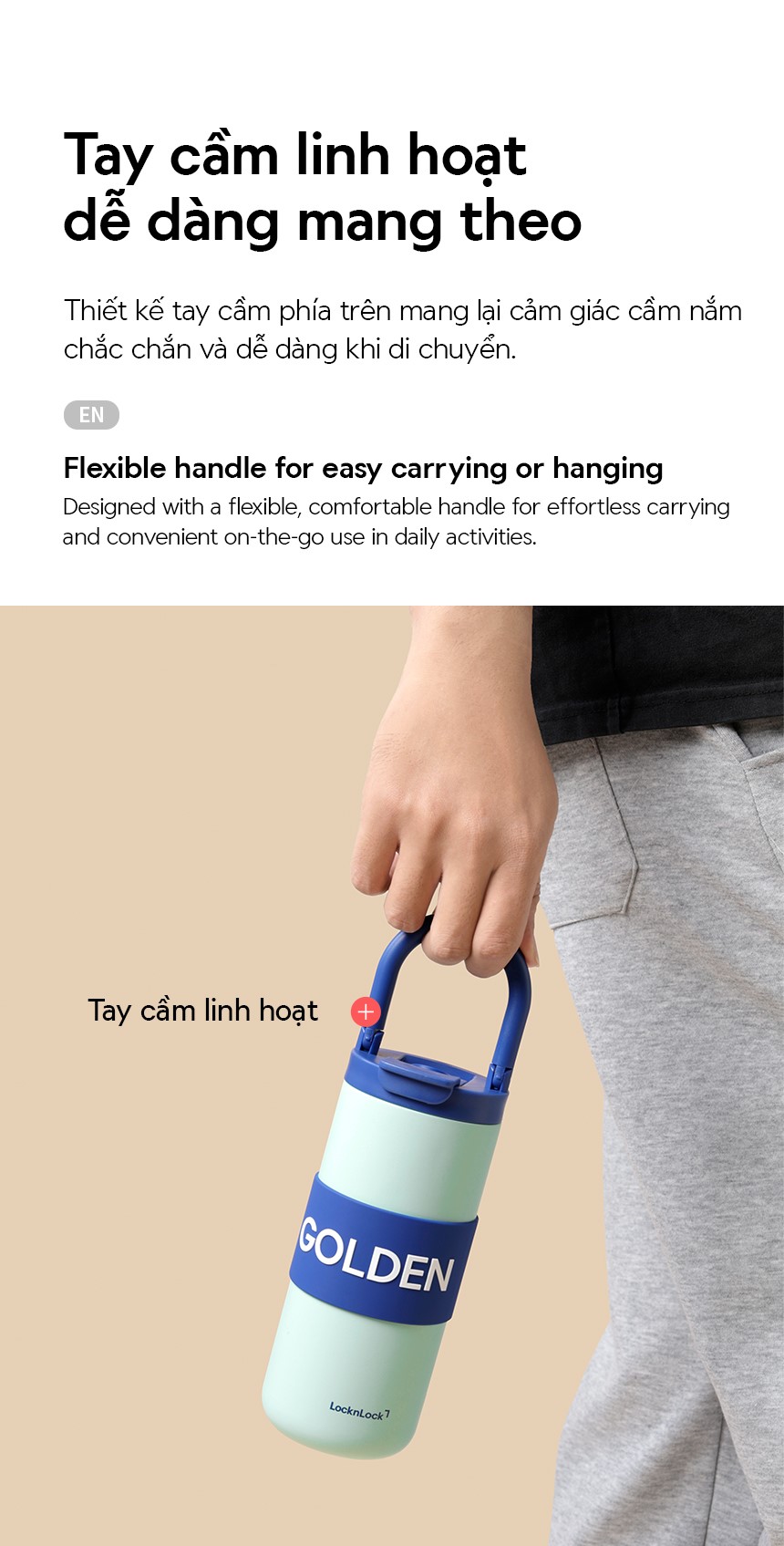 Bình Giữ Nhiệt LocknLock Fold Grip Tumbler Tay Cầm Gập LHC4435/LHC4436