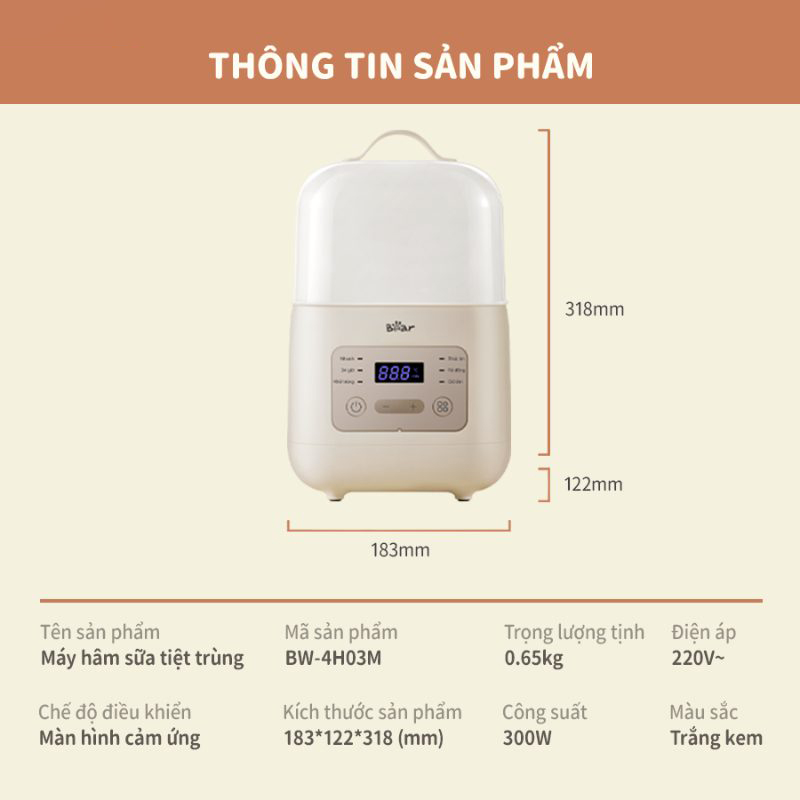 Máy hâm sữa tiệt trùng Bear BW-4H03M