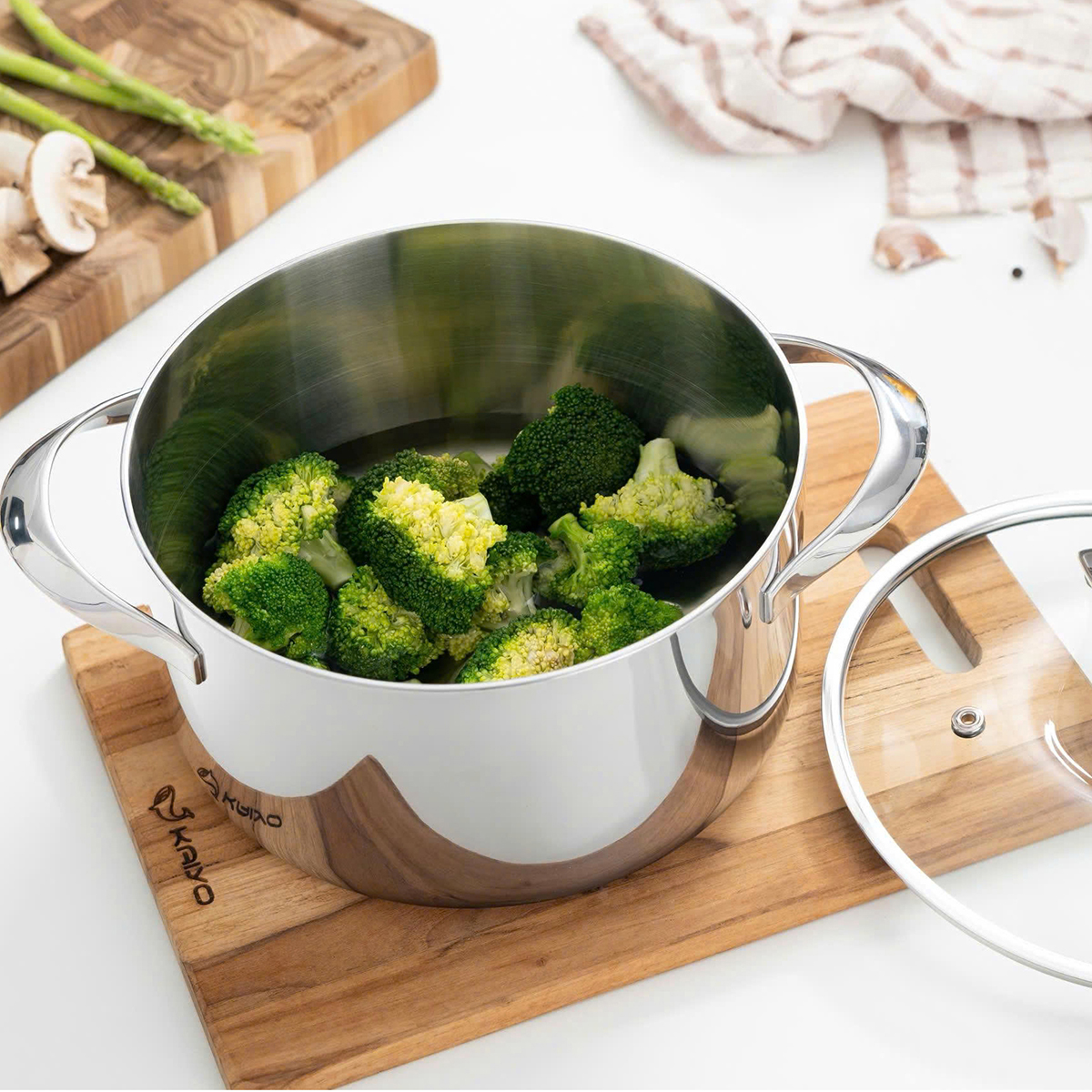 Bộ nồi inox 18/10 KAIYO thân đáy liền Tri-Ply Silver Crown 