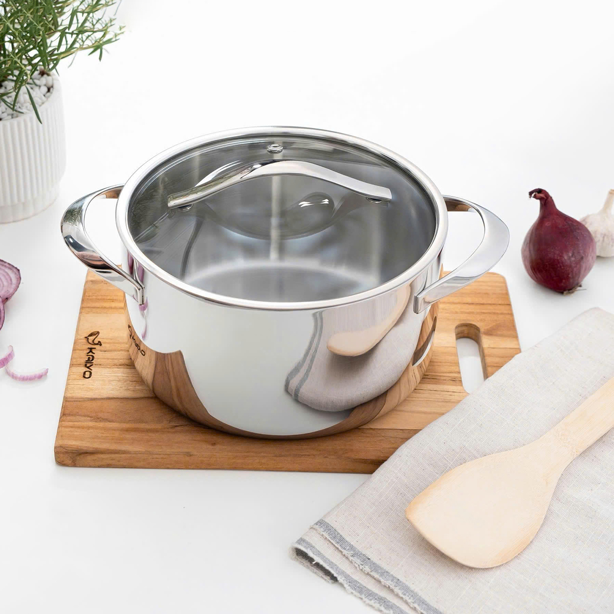 Bộ nồi inox 18/10 KAIYO thân đáy liền Tri-Ply Silver Crown 