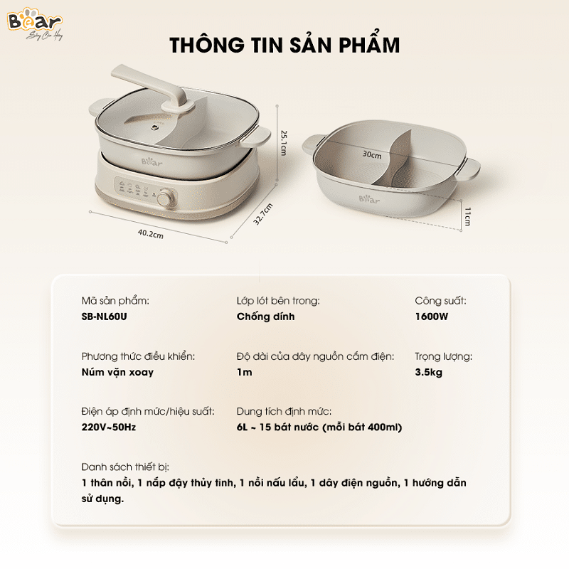 Noi lau Bear SB-NL60U 6L