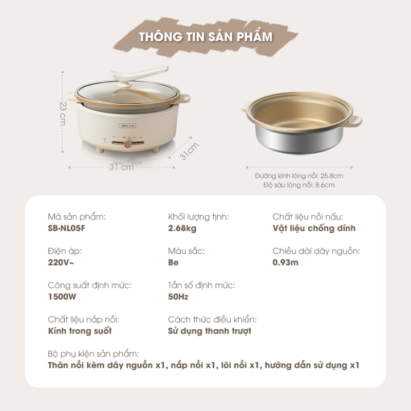 Nồi Lẩu Điện Bear 5L SB-NL05F Bản Quốc Tế