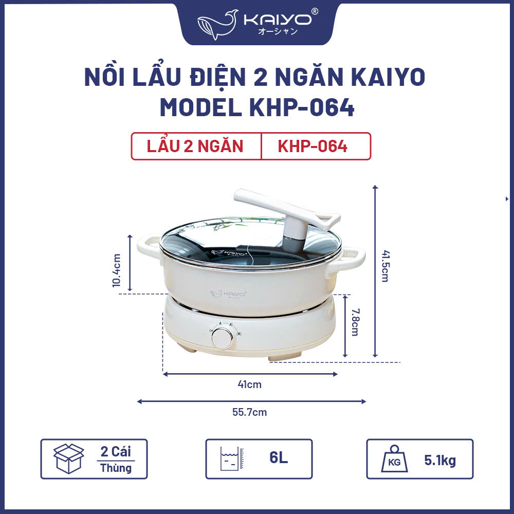 Nồi lẩu điện KAIYO 2 ngăn  dung tích 6 lít model KHP-064