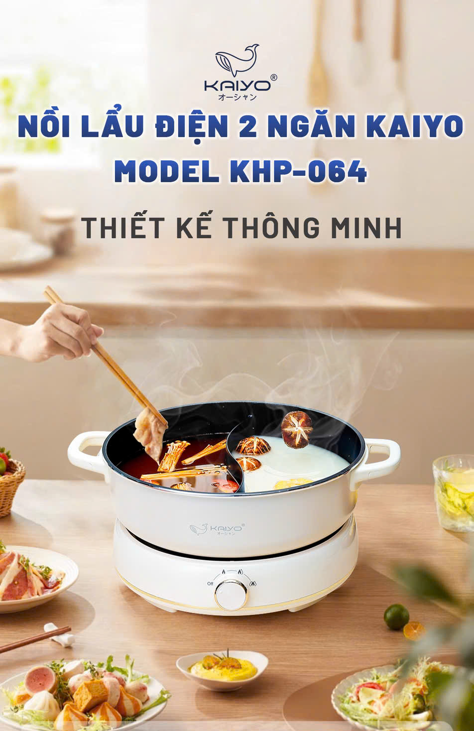 Nồi lẩu điện KAIYO 2 ngăn  dung tích 6 lít model KHP-064