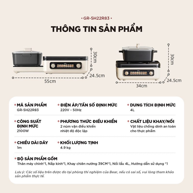 Nồi lẩu nướng BEAR GR-5H22R83