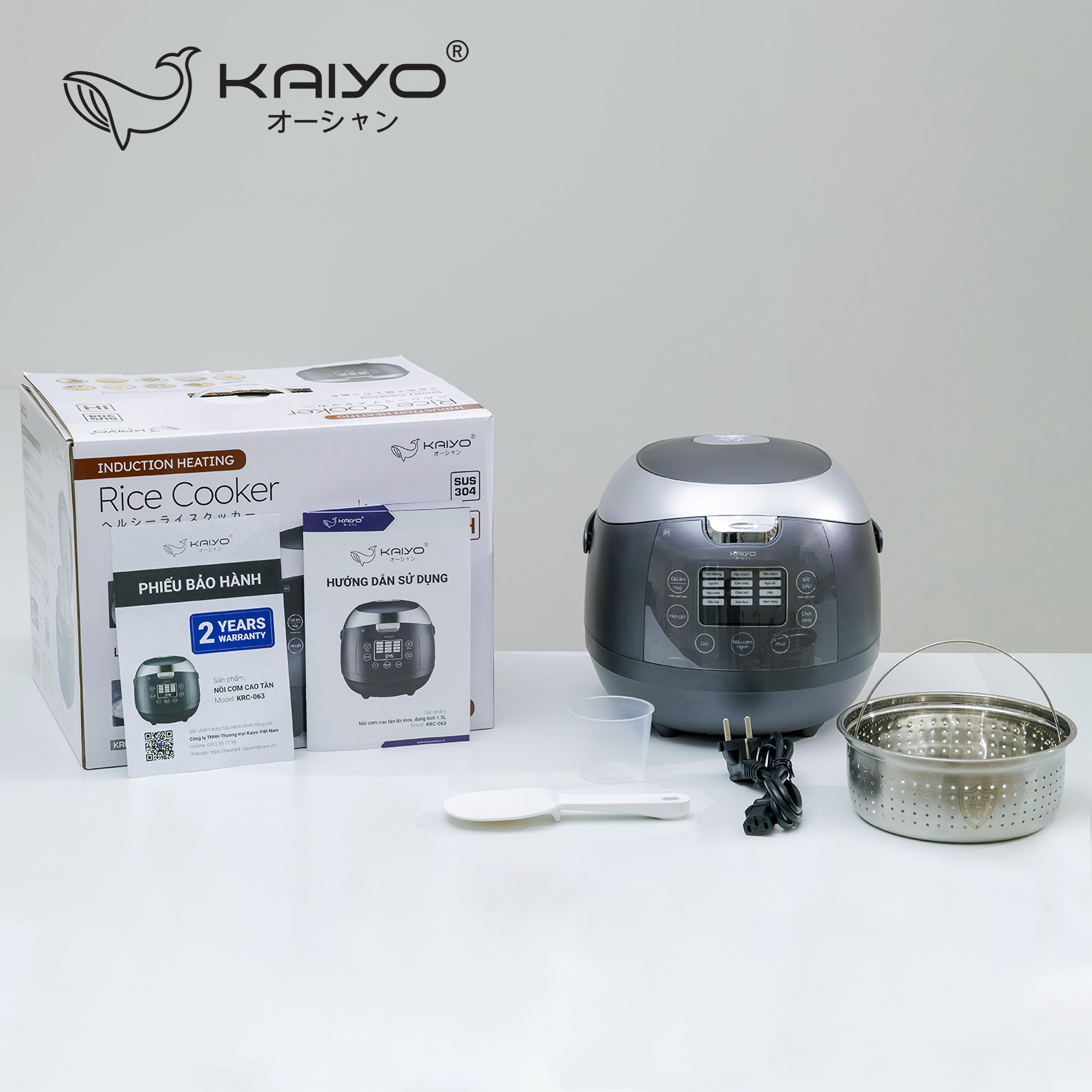 Nồi cơm cao tần lòng nồi inox 304 Kaiyo dung tích 1,5L kèm chức năng nấu tách đường KRC-063