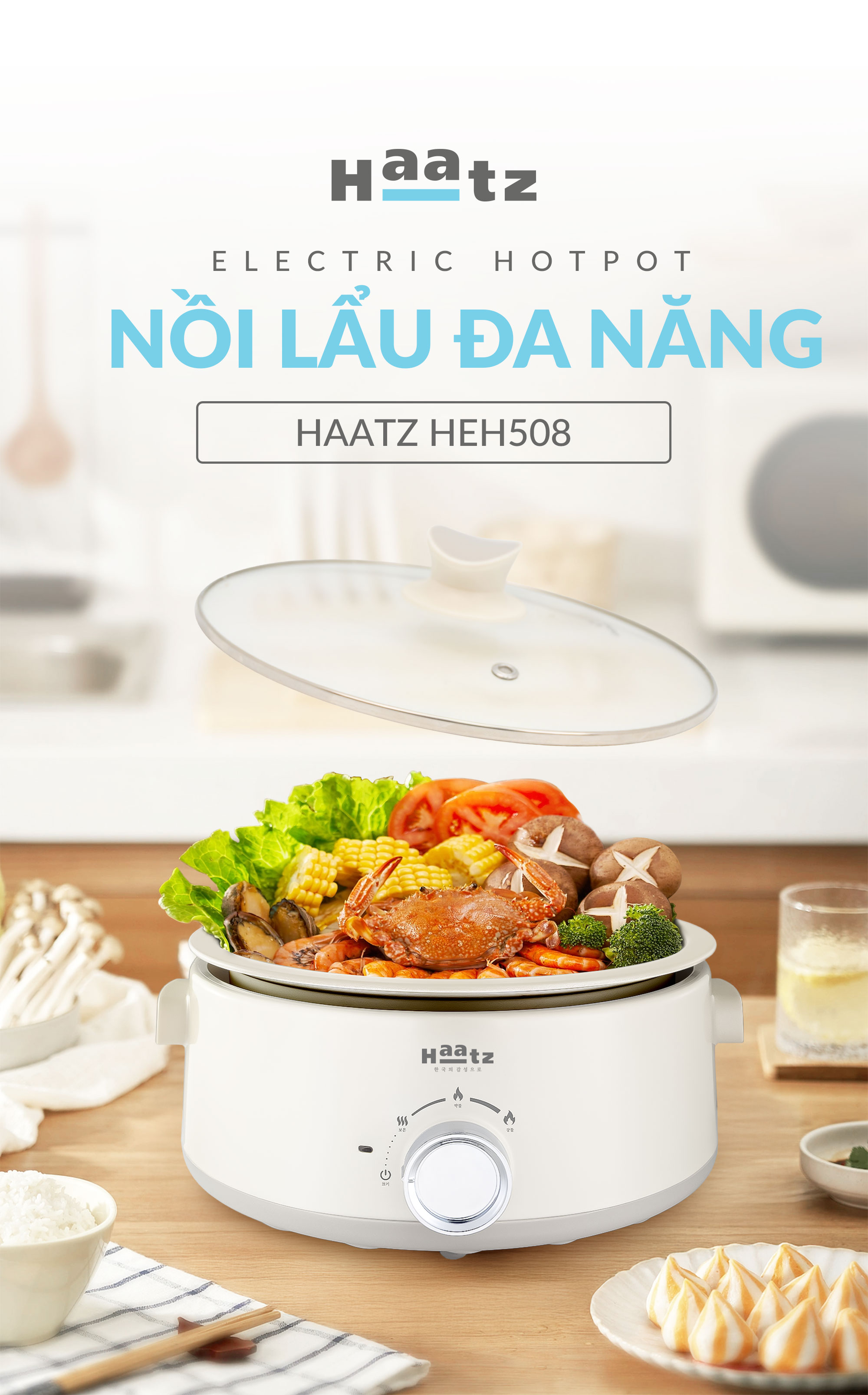 Nồi lẩu điện Haatz lòng phủ ceramic an toàn có thể tháo rời 5 lít