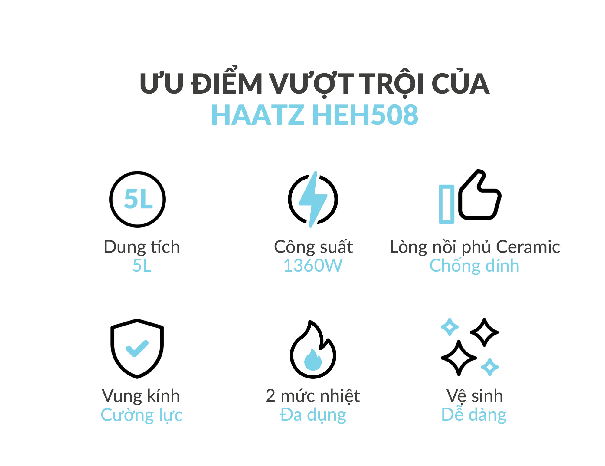 Nồi lẩu điện Haatz lòng phủ ceramic an toàn có thể tháo rời 5 lít