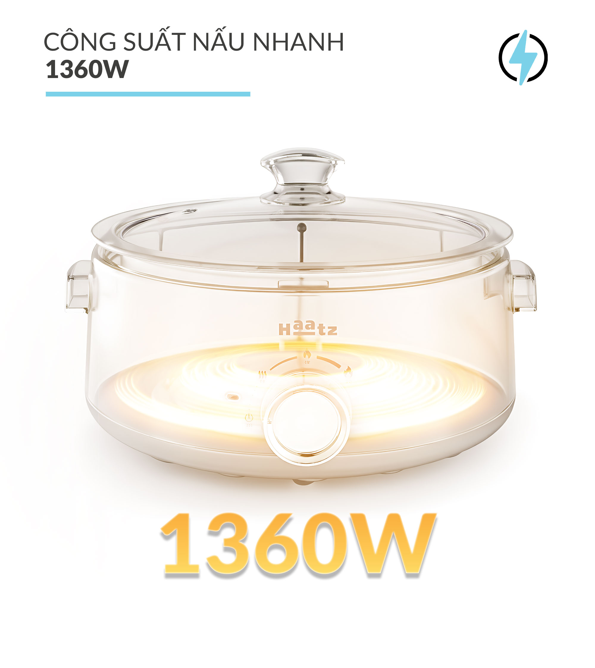 Nồi lẩu điện Haatz lòng phủ ceramic an toàn có thể tháo rời 5 lít