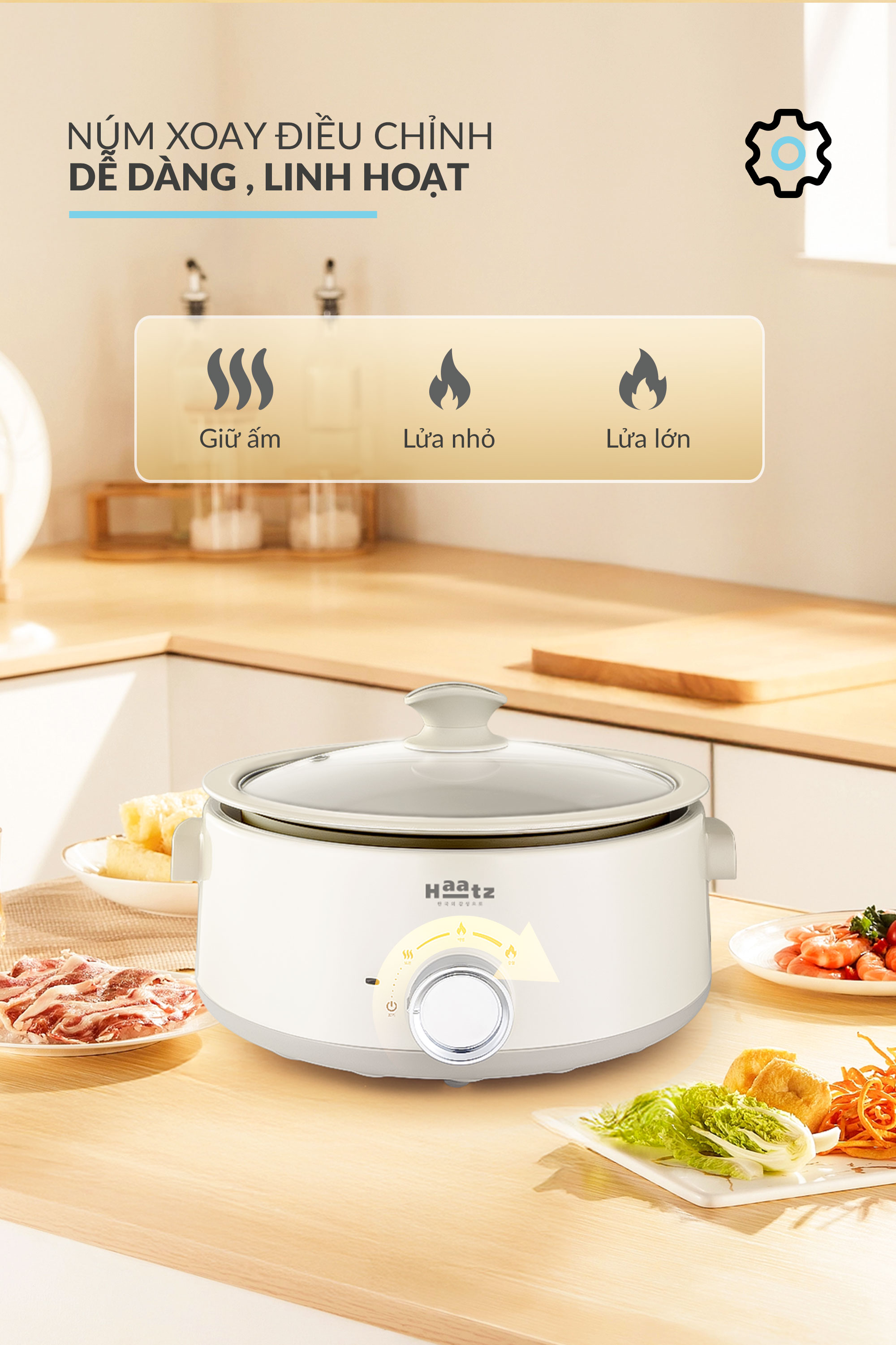 Nồi lẩu điện Haatz lòng phủ ceramic an toàn có thể tháo rời 5 lít