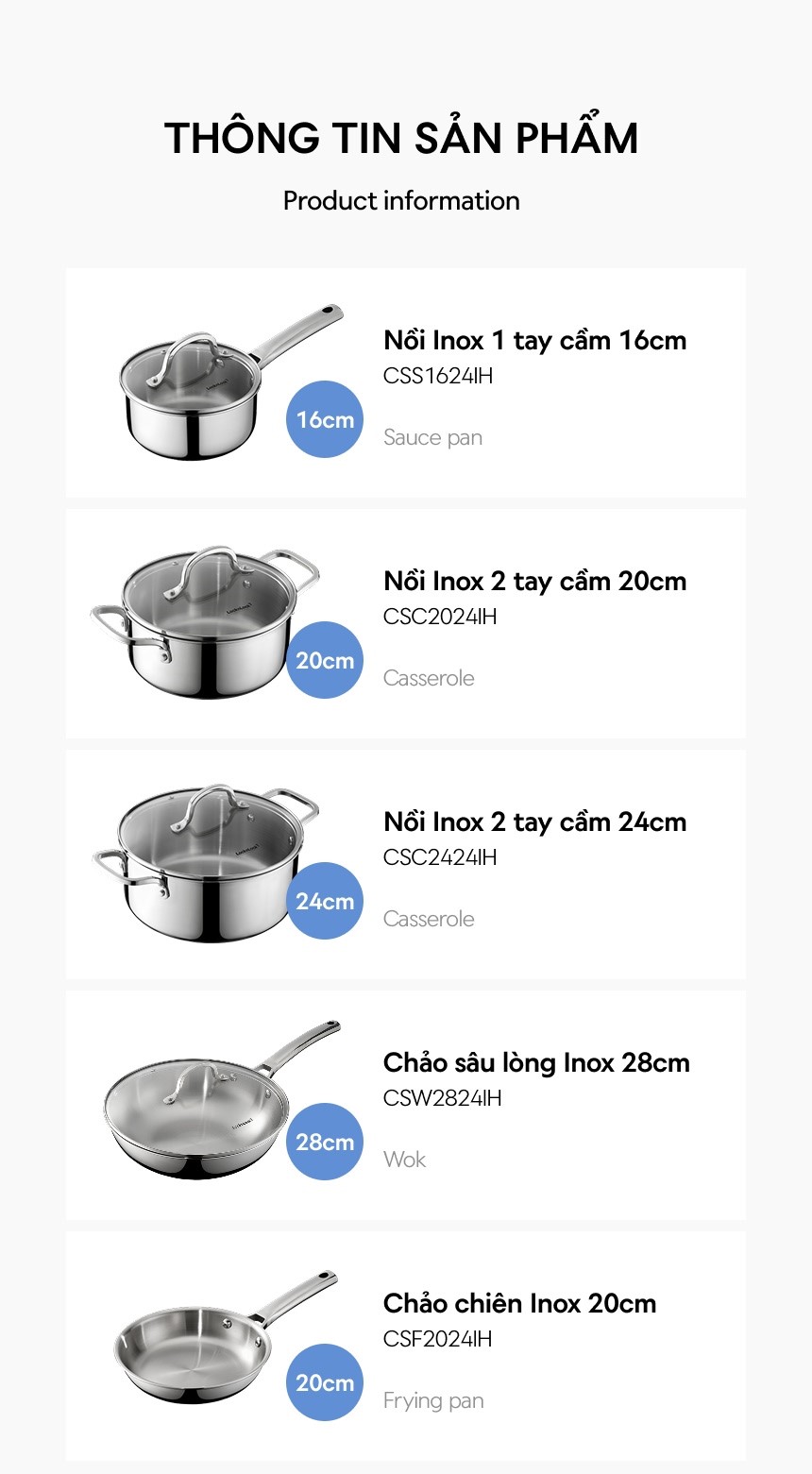 Nồi | Chảo LocknLock ÉLEVÉ thép không gỉ SUS304