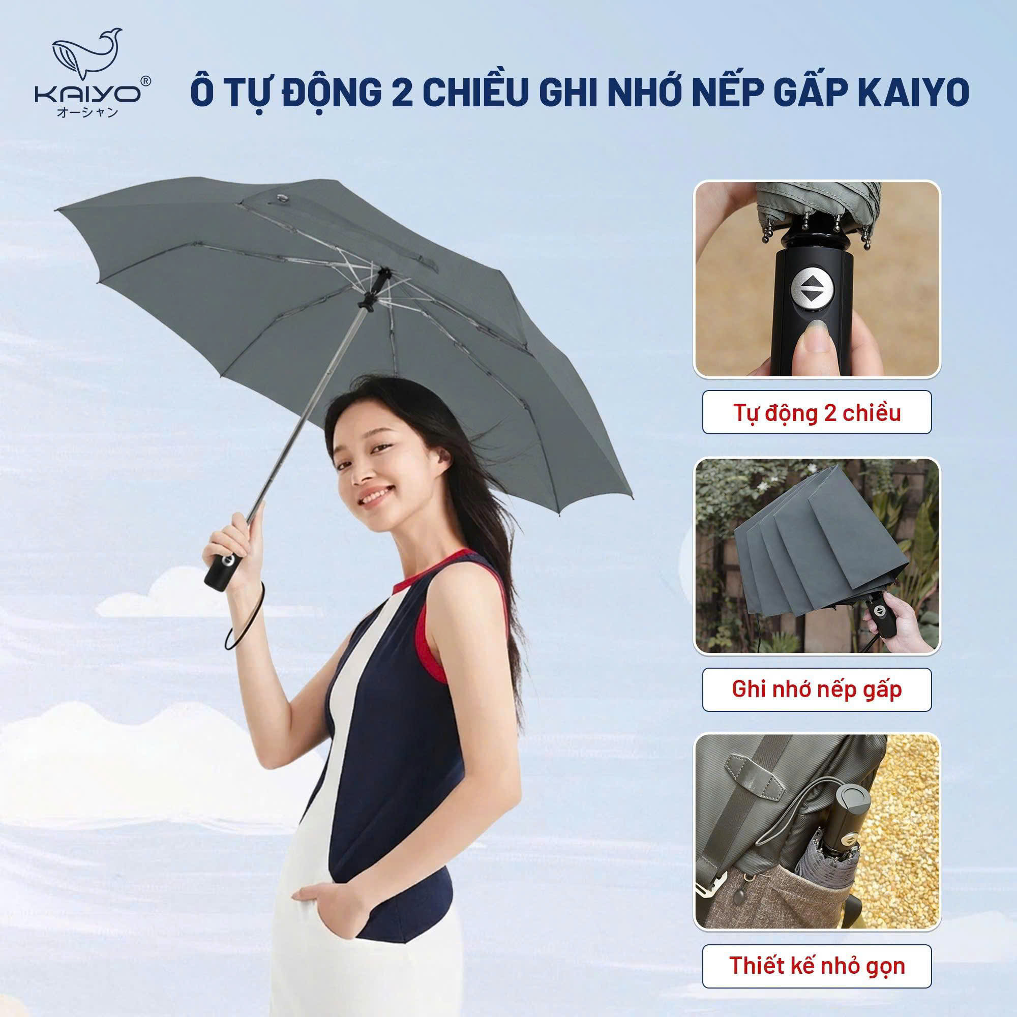 Ô tự động KAIYO bấm thu mở 2 chiều ghi nhớ nếp gấp nan khỏe chống lật