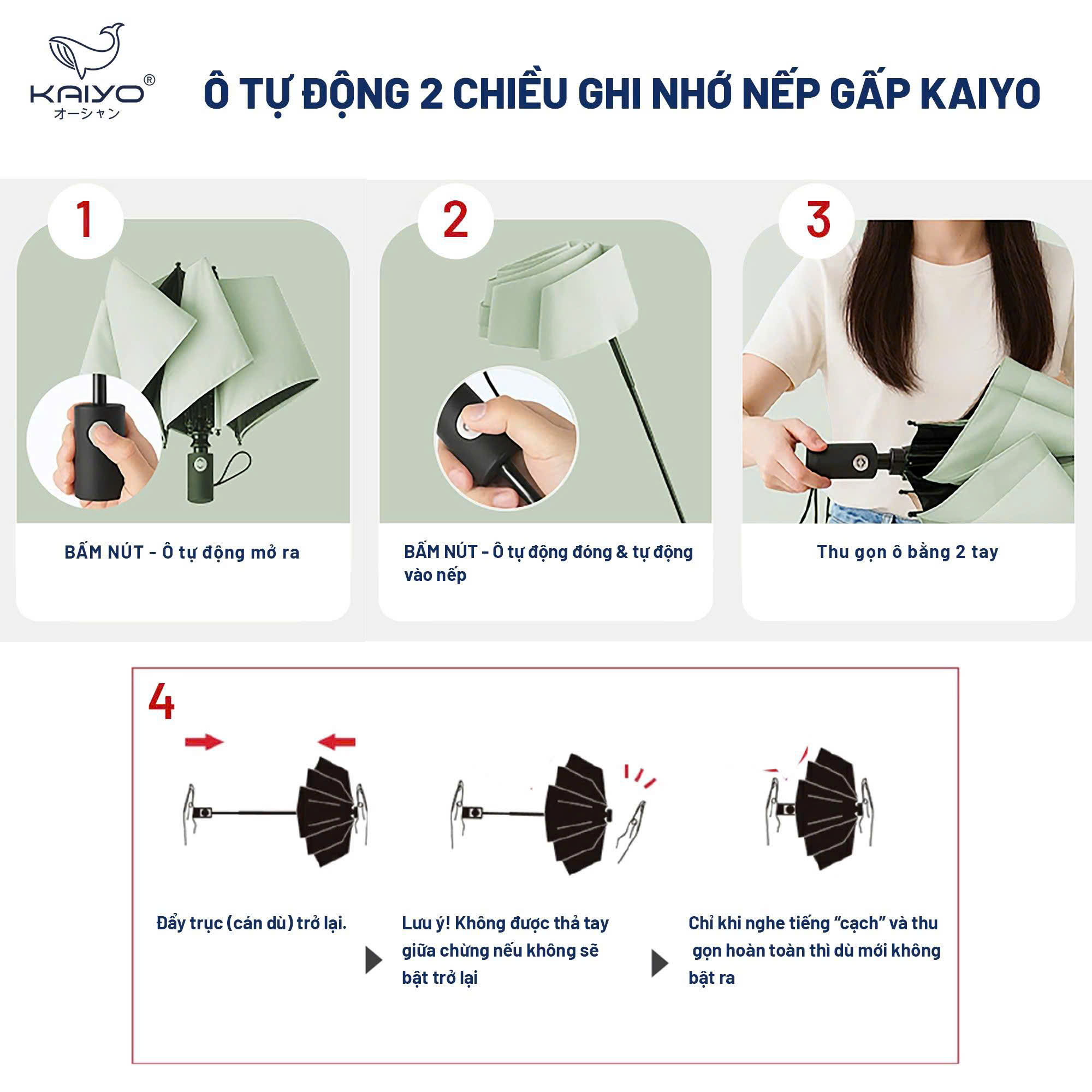Ô tự động KAIYO bấm thu mở 2 chiều ghi nhớ nếp gấp nan khỏe chống lật