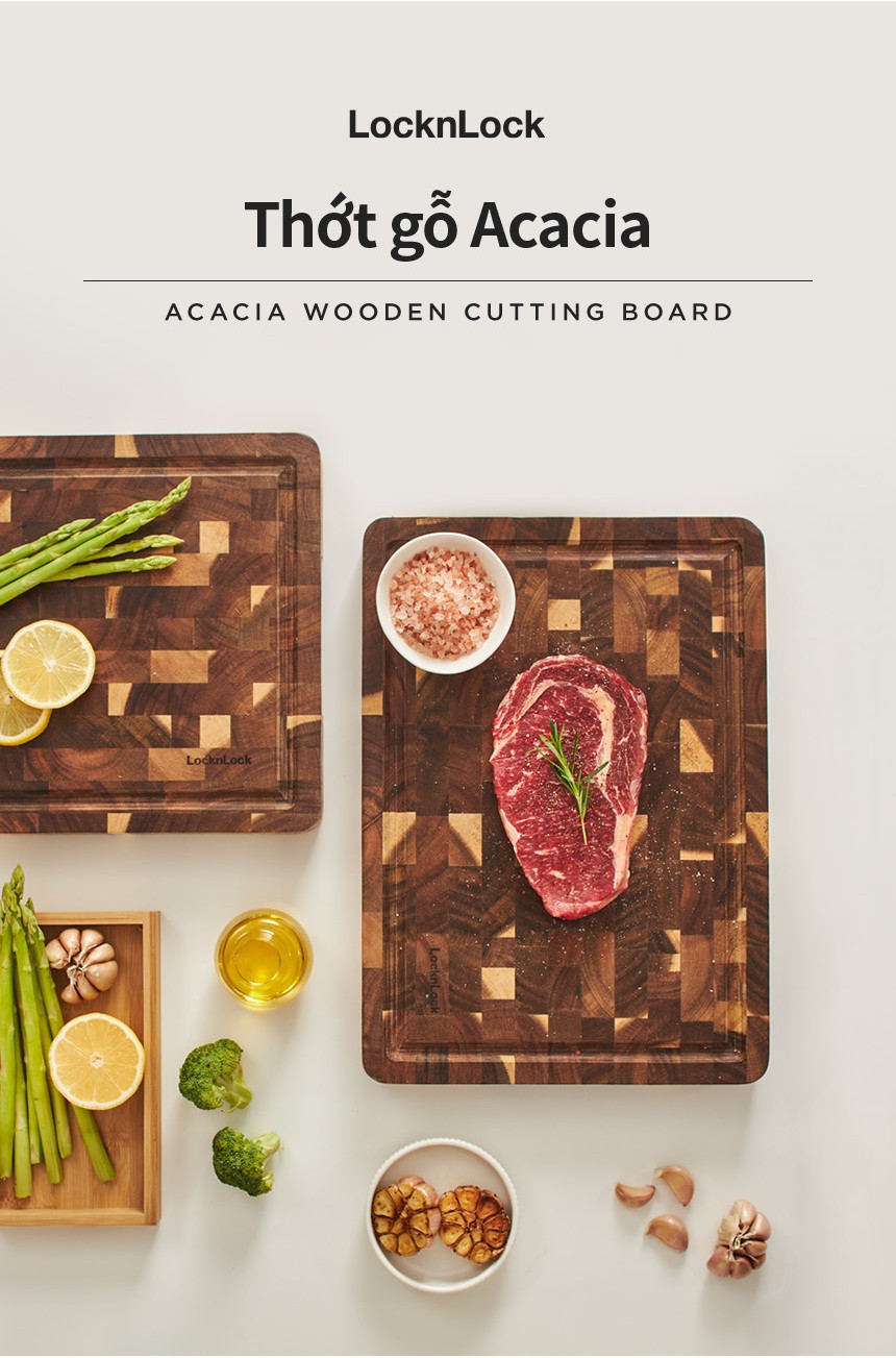 Thớt gỗ tràm LocknLock kích thước 350x250x35mm 1.9kg CKD076