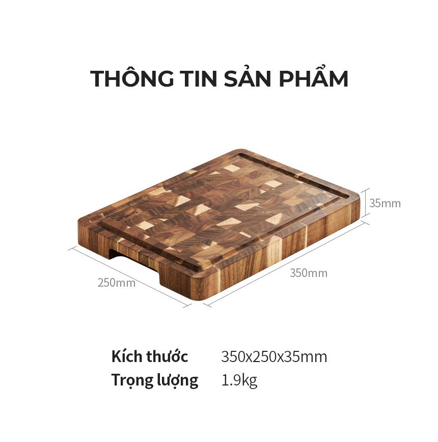 Thớt gỗ tràm LocknLock kích thước 350x250x35mm 1.9kg CKD076