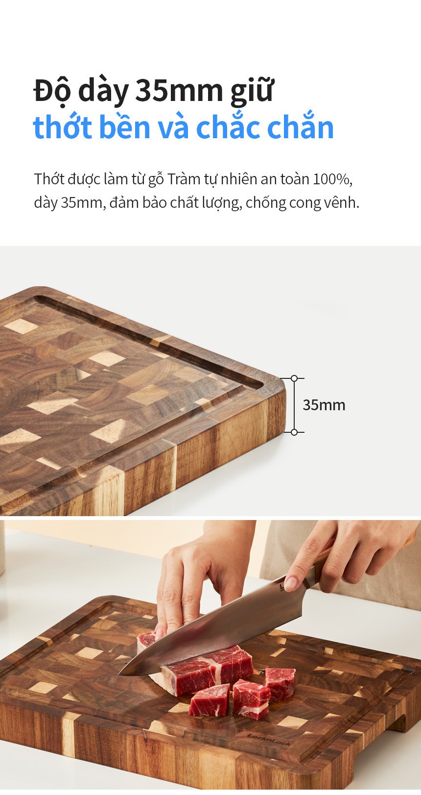 Thớt gỗ tràm LocknLock kích thước 350x250x35mm 1.9kg CKD076