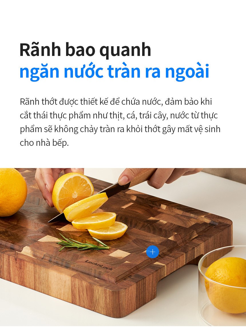 Thớt gỗ tràm LocknLock kích thước 350x250x35mm 1.9kg CKD076