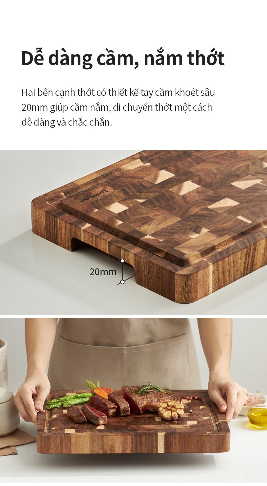 Thớt gỗ tràm LocknLock kích thước 350x250x35mm 1.9kg CKD076