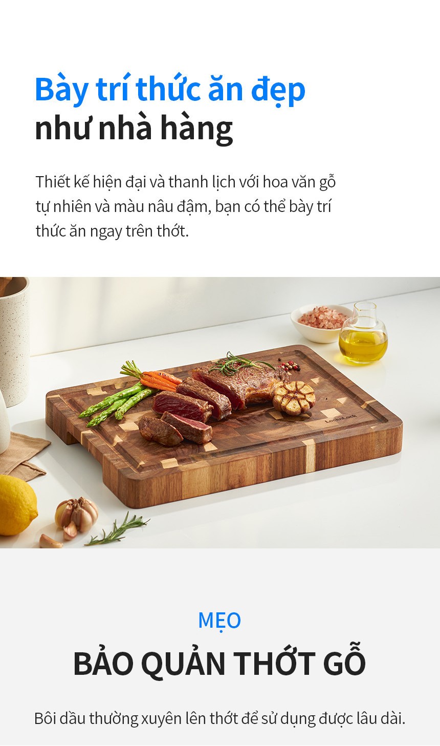 Thớt gỗ tràm LocknLock kích thước 350x250x35mm 1.9kg CKD076