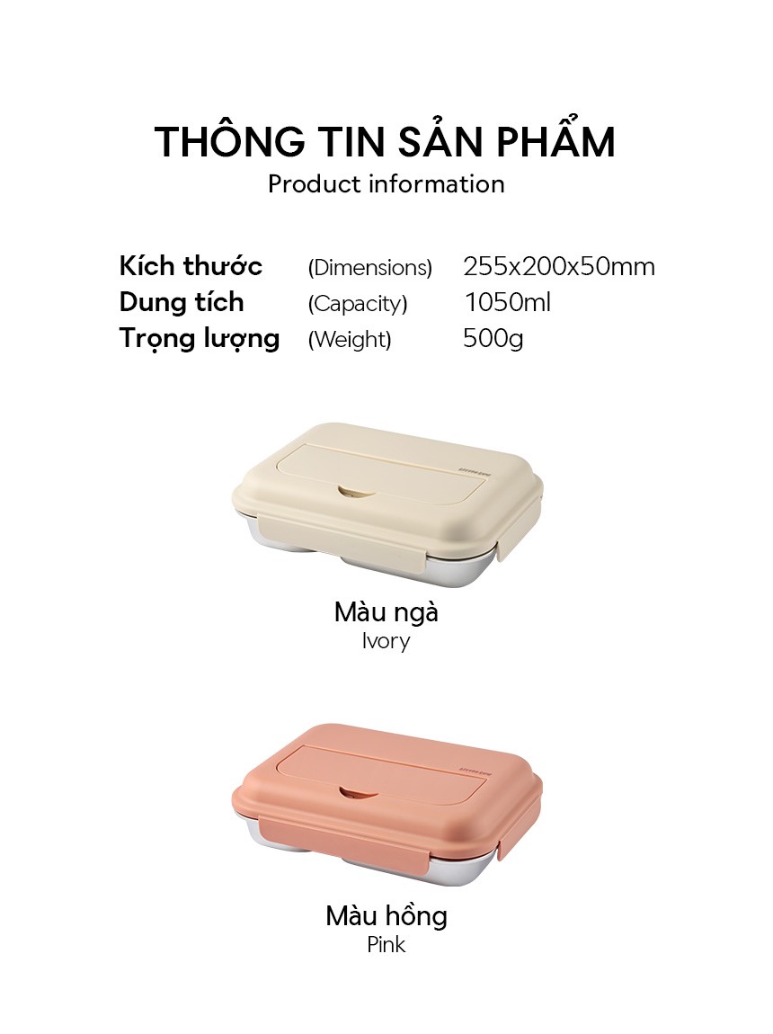 Hộp cơm inox 316L cho bé LocknLock Little Love LST980 1.05L kèm túi đựng và muỗng nĩa