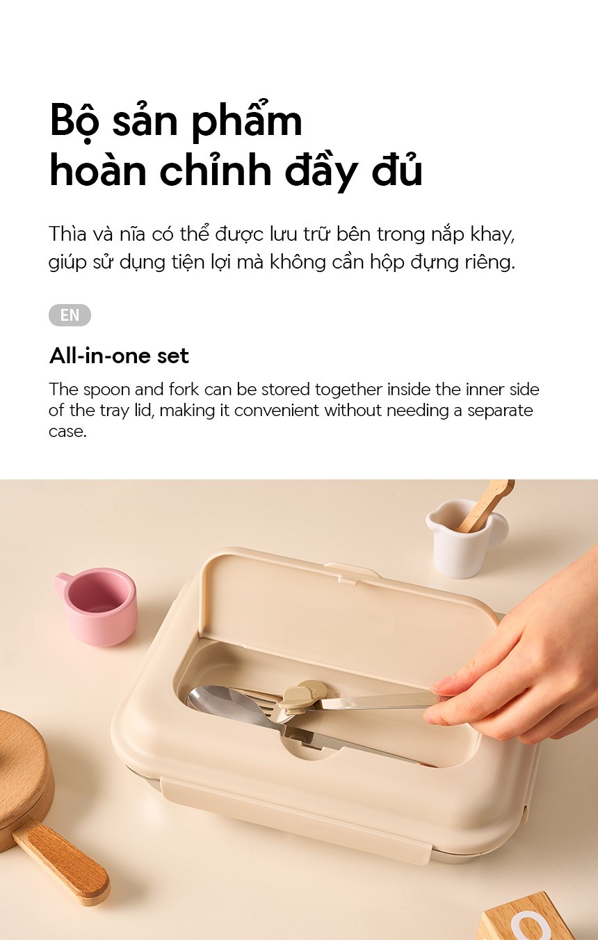 Hộp cơm inox 316L cho bé LocknLock Little Love LST980 1.05L kèm túi đựng và muỗng nĩa