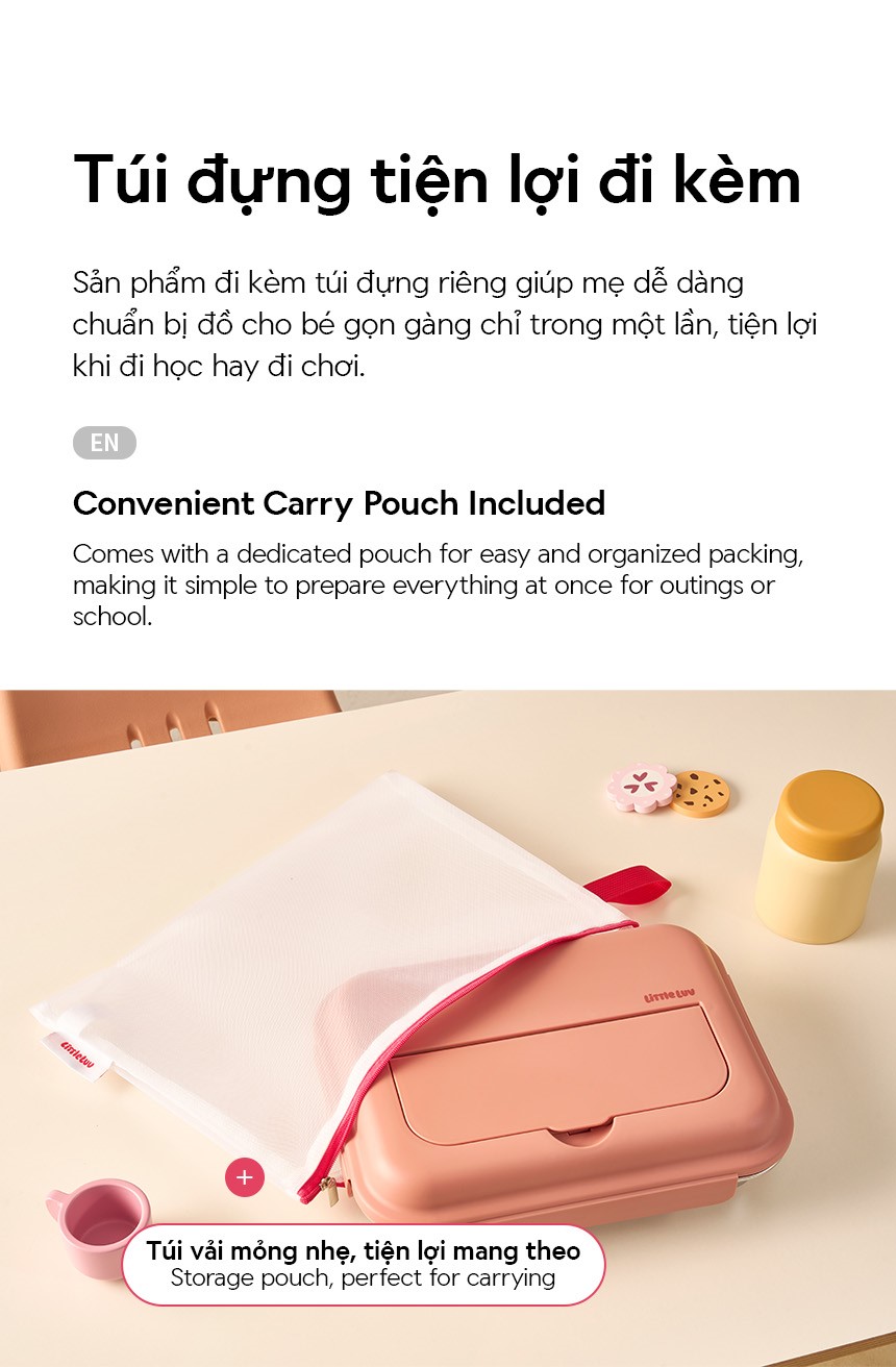 Hộp cơm inox 316L cho bé LocknLock Little Love LST980 1.05L kèm túi đựng và muỗng nĩa