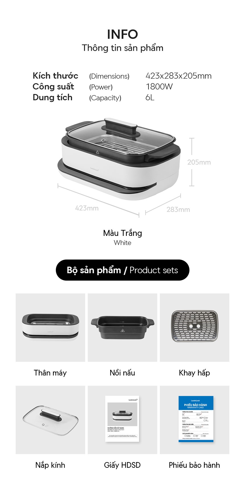 Nồi lẩu điện đa năng LocknLock Multicooker EJP261WHT dung tích 6 lít