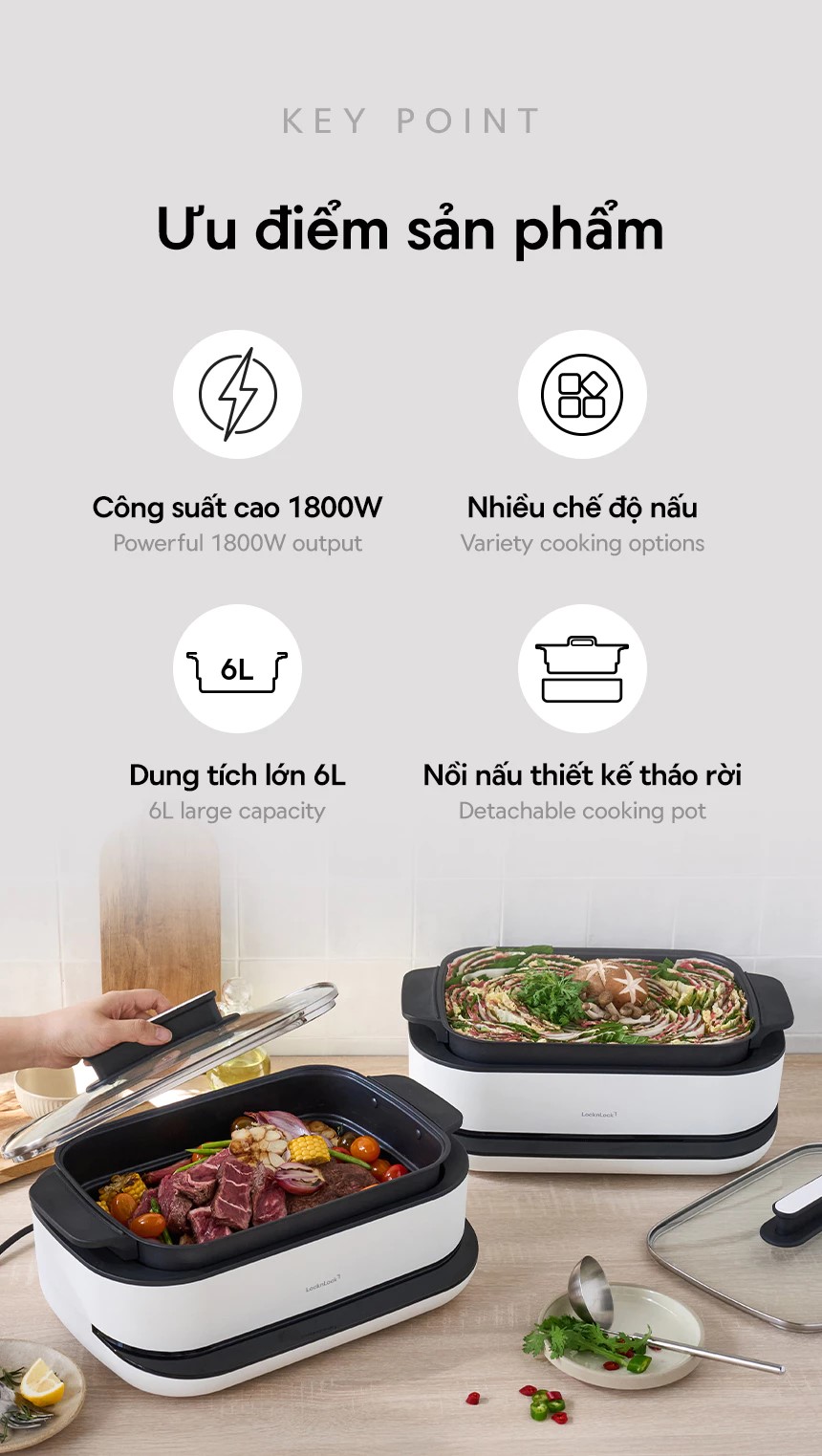 Nồi lẩu điện đa năng LocknLock Multicooker EJP261WHT dung tích 6 lít