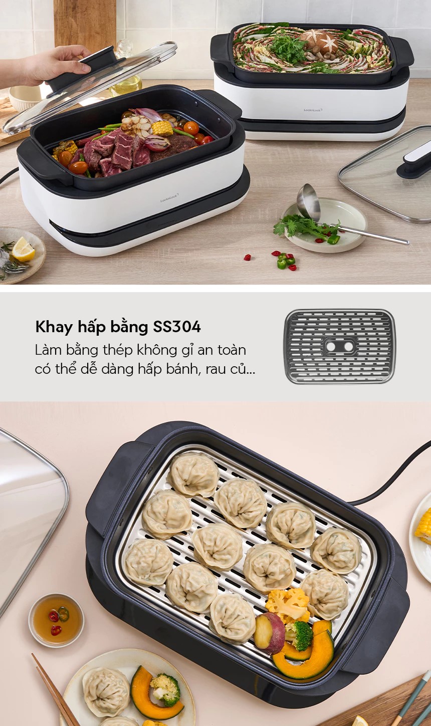 Nồi lẩu điện đa năng LocknLock Multicooker EJP261WHT dung tích 6 lít