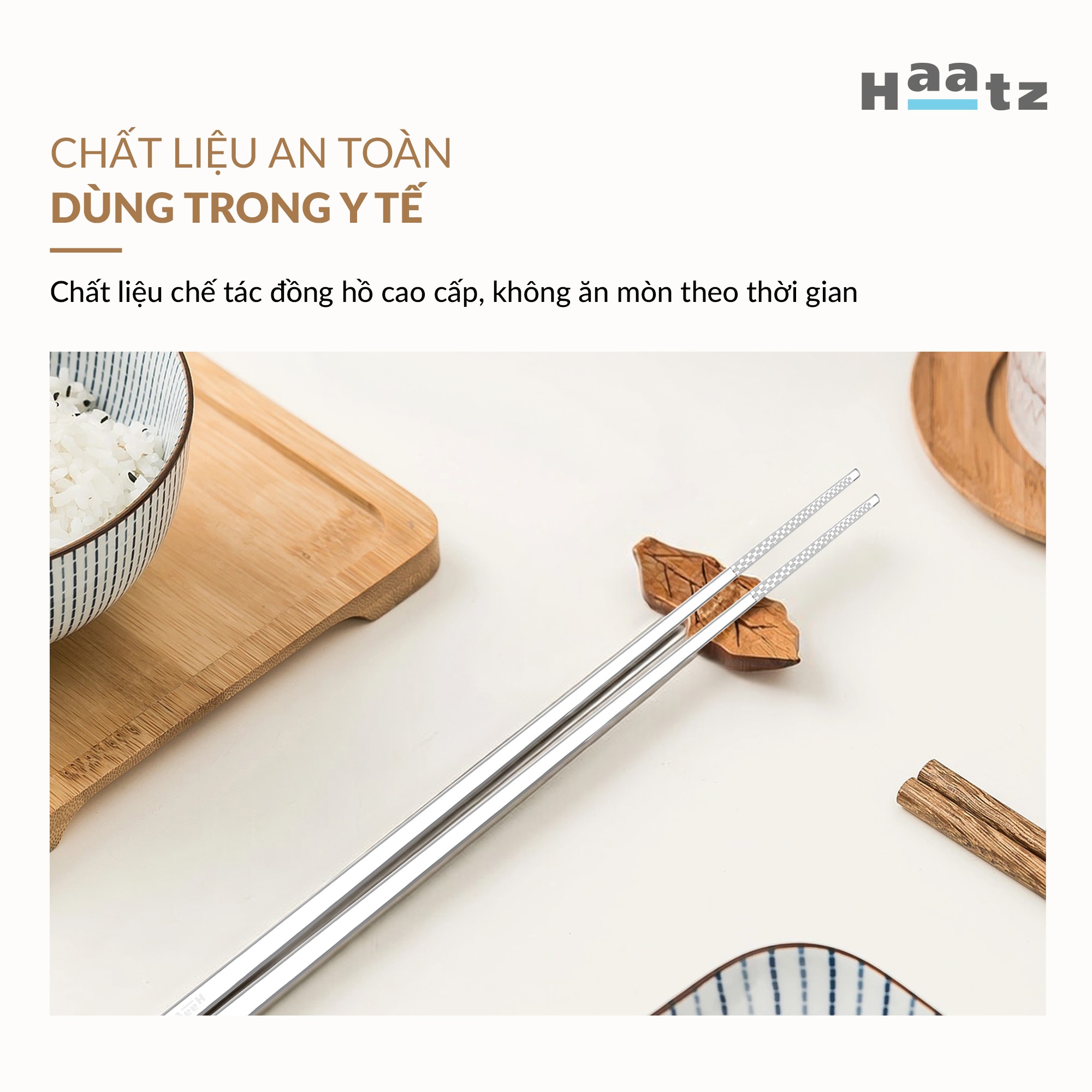 Hộp 5 đôi đũa HAATZ inox 316 công nghệ phủ Ag+