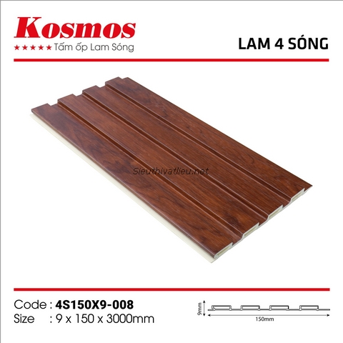 Lam nhựa 4 sóng Kosmos 4S150x9-008 vân gỗ màu nâu