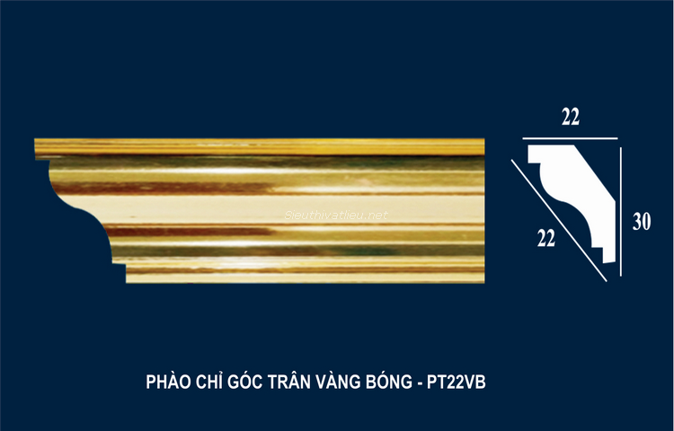 Phào chỉ PS góc trần vàng bóng PT22VB