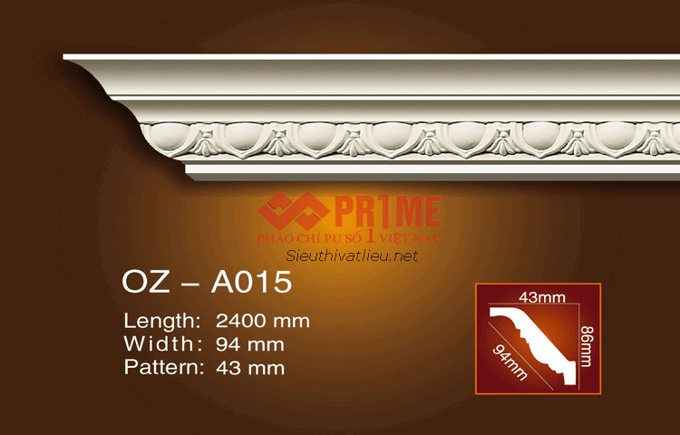 Phào cổ trần PU Prime OZ-A015 trắng hoa văn