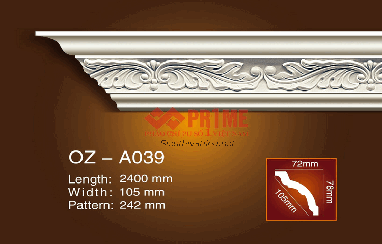 Phào cổ trần PU Prime OZ-A039 trắng hoa văn