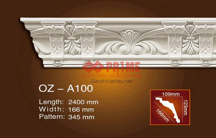 Phào cổ trần PU Prime OZ-A100 trắng hoa văn