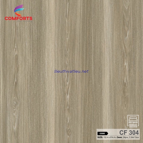 Sàn nhựa dán keo Comforts CF304 vân gỗ màu xám