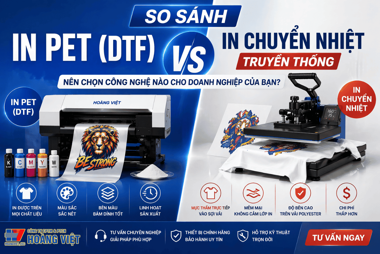 So sánh in PET và In chuyển nhiệt truyền thống: Nên chọn công nghệ nào?