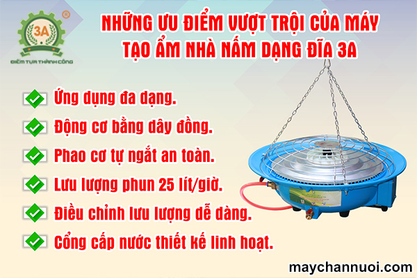 Những đặc điểm nổi bật của Máy tạo ẩm nhà nấm dạng đĩa 3A