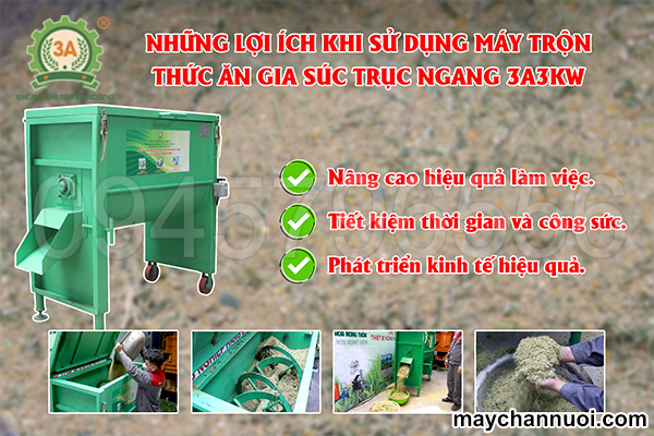 Lợi ích khi sử dụng Máy trộn thức ăn gia súc trục ngang 3A3Kw