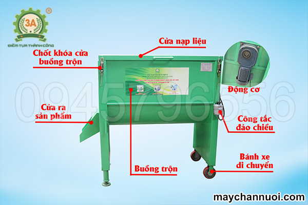 Cấu tạo của Máy trộn thức ăn gia súc trục ngang 3A3Kw